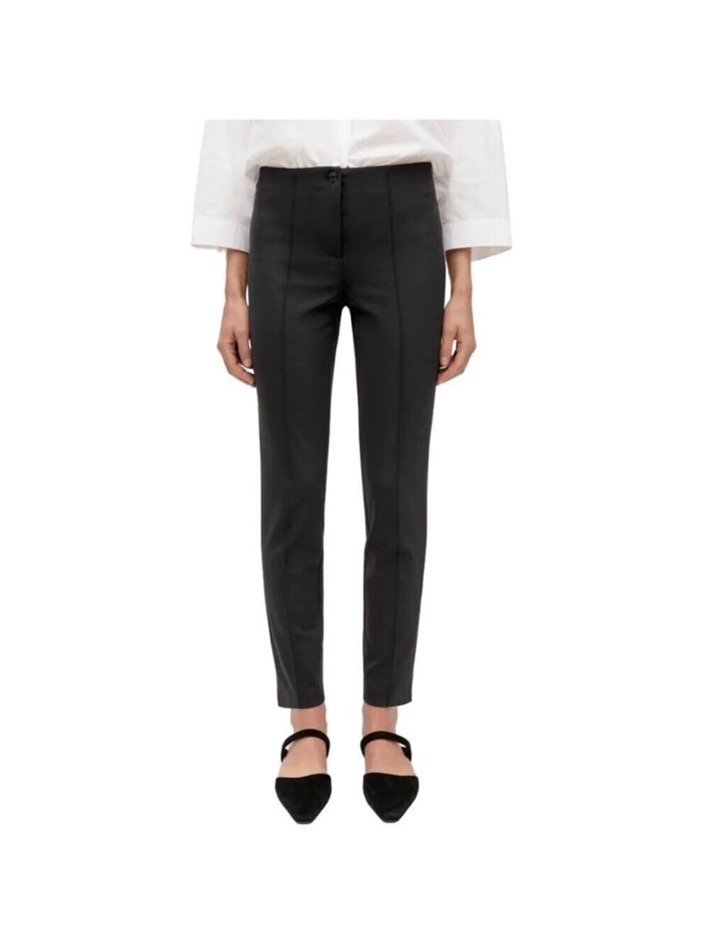 Cambio Ros Creased Trouser Pant Black Diamond Pattern Slim Fit Ankle Length, S